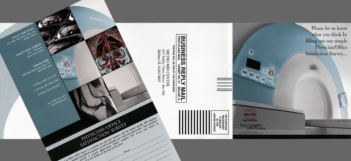 Metro MRI CD Mailer Insert - Dimensional Graphics - Adobe InDesign CS3 - 2008. Printed insert and CD to inform upcoming patients of the MRI proceedures.
